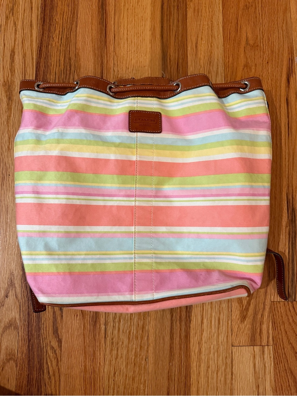 Coach Striped Backpack Style Bag - Pink, Coral & Yellow